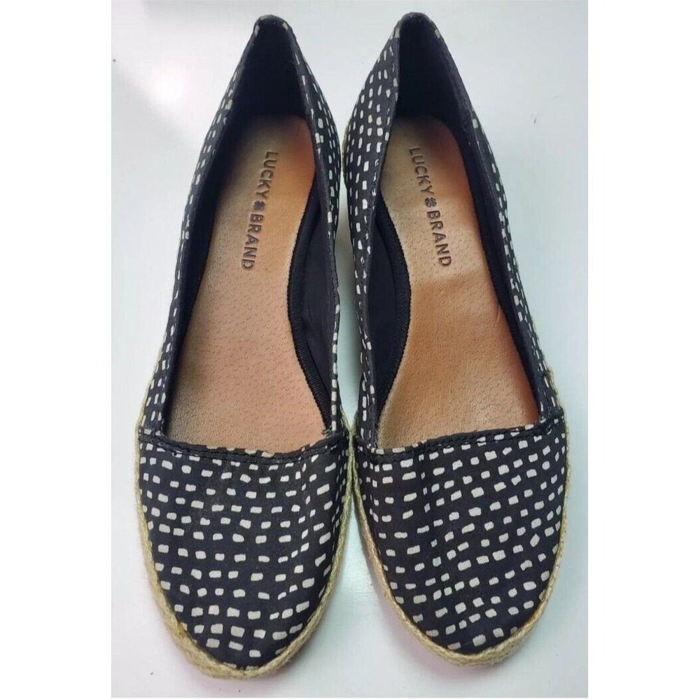 Lucky‎ Brand Tomlinn Black & White Square Dot Espadrille Wedge Shoes Size US 7M